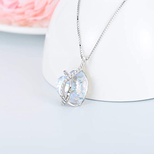 AOBOCO I Love You Sterling Silver 12 Birthstone Heart Pendant Necklace Embellished with Crystals from Austria, Mother's Day Anniversary Birthday Jewelry Christmas Gifts for Women Grandma Nana - color: E-April
