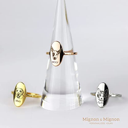MignonandMignon Custom Pet Portrait Jewelry Mother's Day Gift Dog Lover Personalized Ring for Her Cat Lover Unique - OR-AP