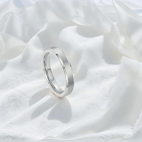 Stainless Steel Wedding Band Ring For Men Women | Sandblasted matte finish, 4mm/6mm/8mm widths, steel/black/gold-tone colors, everyday wear, wedding - color: Matte-4mm-Silver