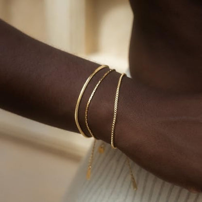 Mens Bracelet - Dainty Gold/Silver Chain Bracelet Stack 14K Gold Plated Silver Bracelets for Men Stainless Steel Adjustable Cross Charm Cuban Link Bracelet Snake Jewelry Set to Men Dad Birthday Day - color: Gold, size: 7+2 inch
