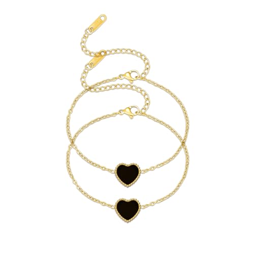 18K Gold Plated Five Heart Charm Bracelets for Women | Adjustable Love Bracelet Set Jewelry Gift-Hypoallergenic for Birthdays, Wellness & Daily Wear - color: 2#-Black