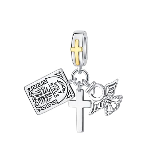LUXILLA Love You Best Friend Grandma Wife Heart Charm 925 Sterling Silver Charms Fit for Bracelets Necklace Jewelry Gift for Women - color: Angel & Cross Charm