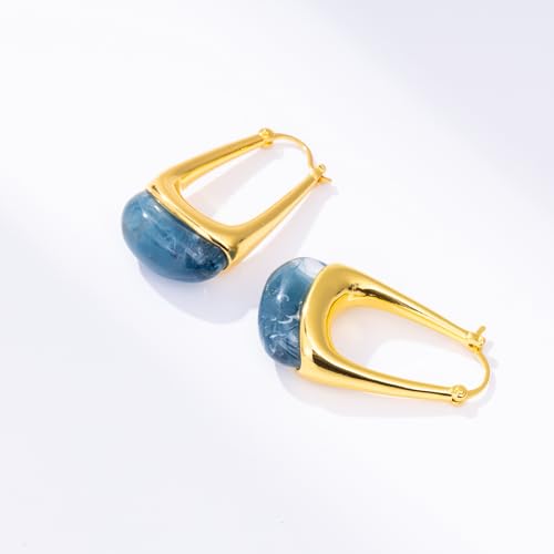Acrylic Gold Hoop Earrings Chunky Statement Dangle Drop Huggie Earring Colorful Resin Jewelry for Women - color: Navy Blue