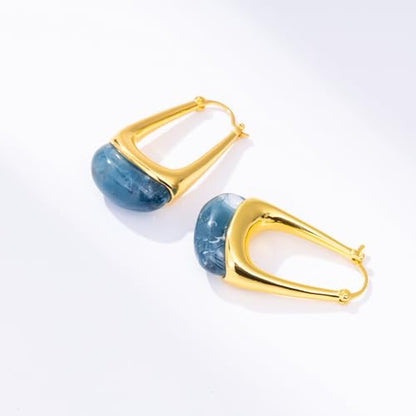 Acrylic Gold Hoop Earrings Chunky Statement Dangle Drop Huggie Earring Colorful Resin Jewelry for Women - color: Navy Blue