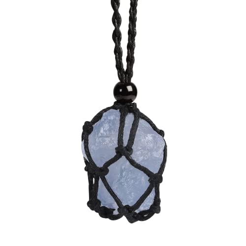 weryerker Natural Gemstone Pendant Necklace Healing Crystal Stone Pendant with Hand-Woven Rope Adjustable for Women Men - color: 1pc Blue Celestite