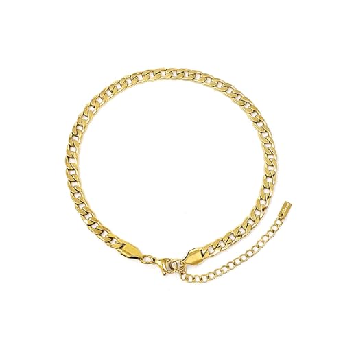 Stainless Steel Chain Ankle Bracelet for Women Adjustable Waterproof Anklet - color: Gold / 5mm Cuban