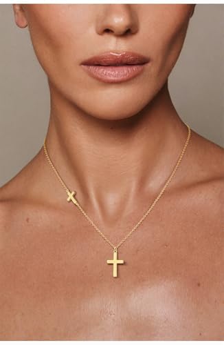 Cross Necklace for Women Dainty Small Cross Pendant Choker 14K Gold Plated Simple Trendy Cute Cross Charm Chain Necklace Easter Baptism Religious Faith Jewelry Gift - color: Two Cross-GD