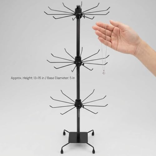 QWORK 3-Tier Rotating Metal Jewelry Display Stand – Adjustable Tabletop Holder for Necklaces, Earrings & Key Rings - size: 1 Pack