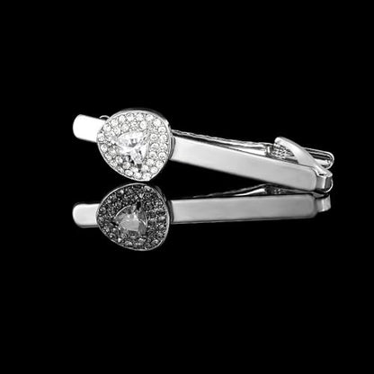 Rhinestone Triangle Tie Clip Bar for Men Silver Plated Fashion Crystal Geometric Birthstone Business Necktie Suit Shirt Tuxedo Formal Wear Brooch Dress Accessories Dainty Party Jewelry - color: Clear CZ
