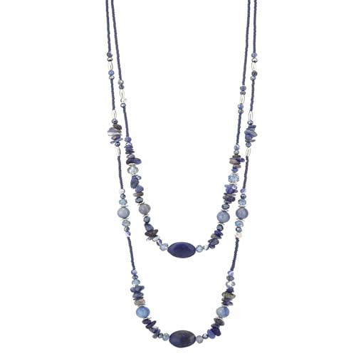 Noessla Boho Long Beaded Necklaces for Women Double Layer Chunky Irregular Stone Beads Strand Statement Jewelry Mothers Day Gifts - color: Navy Blue