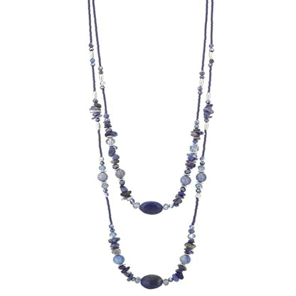 Noessla Boho Long Beaded Necklaces for Women Double Layer Chunky Irregular Stone Beads Strand Statement Jewelry Mothers Day Gifts - color: Navy Blue
