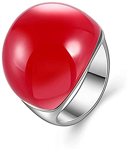 Big Red Semi-Precious Stone Jewelry Ring for Female Girls Rings opal Anillos Accessories Ring - color: Red