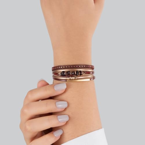Boho Gemstone Beaded Leather Wrap Bracelets Stackable Chunky Cuff Bracelet Western Jewelry Cowboy Chic Country Concert Outfits for Women - color: Burgundy