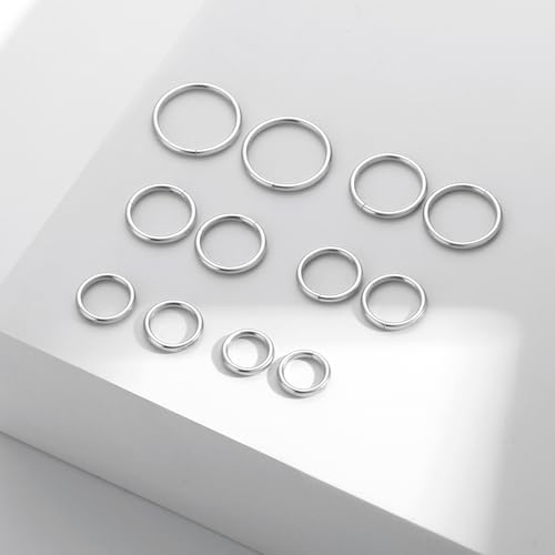 16G 6MM 7MM 8MM 9MM 10MM 12MM Hinged Clicker Septum Rings Pack Surgical Stainless Steel 16 Gauge Nose Ring Daith Rook Tragus Helix Cartilage Conch Hoop Earrings Piercing Jewelry for Women Men - color: Silver Tone