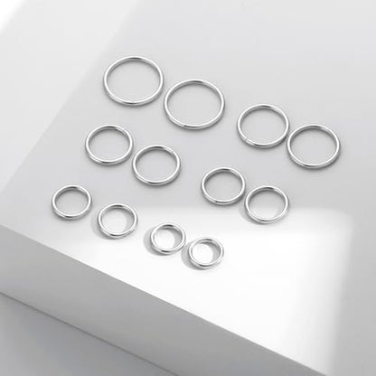 16G 6MM 7MM 8MM 9MM 10MM 12MM Hinged Clicker Septum Rings Pack Surgical Stainless Steel 16 Gauge Nose Ring Daith Rook Tragus Helix Cartilage Conch Hoop Earrings Piercing Jewelry for Women Men - color: Silver Tone