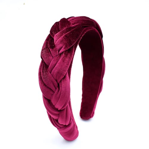 Red Headbands for Women Braided Headbands Velvet Padded Hairbands Cute Hair Accessories for Women Girl - color: Red