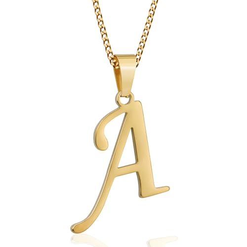 Suweibuke Initial Necklace for Men Women Boys Girls, 18K Gold Plated 26 Letters Pendant Necklace, Personalized Jewelry Gifts - color: Gold--1A