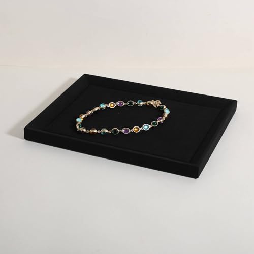 Gemehou Square velvet Jewerly display tray, Nightstand Jewelry Organizer plate, Stackable Empty Jewelry showcase tray for Necklace Bracelet Ring Earring Watch (Black-Medium, 11.8 x 9.1 in) - color: Black, size: Medium