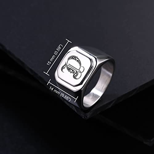 Initial Ring Letter Signet Ring for Men Women Personalized Name Engraved Stainless Steel Fashion Jewelry Wedding Couples Father Day Gift with Ring Size Adjusters - color: A1: Silver (Initial Royal)