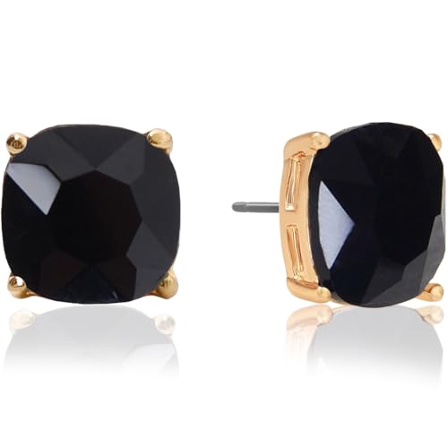 Large Square Stud Earrings for Women - Big Sparkly Rhinestone Studs | Plated in Gold Tone or Silver Tone, Hypoallergenic and Safe for Sensitive Ears - color: Black