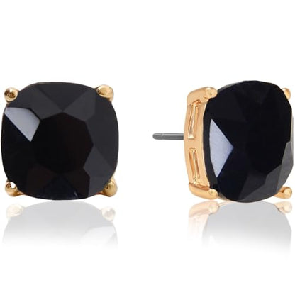 Large Square Stud Earrings for Women - Big Sparkly Rhinestone Studs | Plated in Gold Tone or Silver Tone, Hypoallergenic and Safe for Sensitive Ears - color: Black