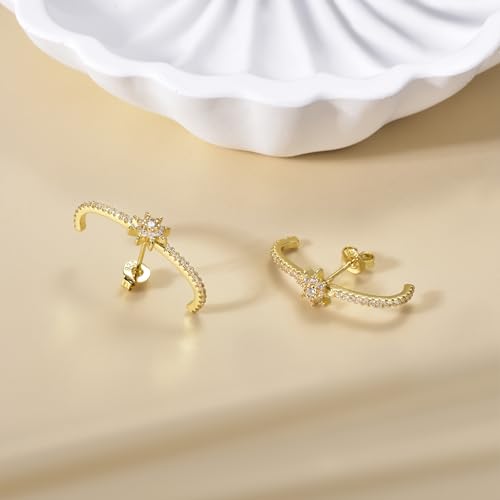 CZ Suspender Cuff Stud Earrings Wrap Earlobe Silver Post Cubic Zirconia Minimalist Jewelry for Women - color: Gold Star CZ