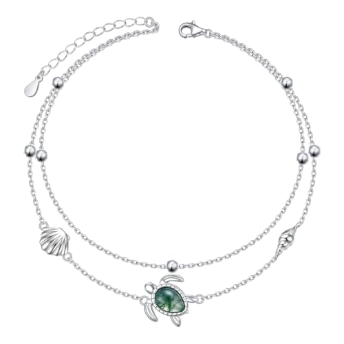 Anklets for Women 925 Sterling Silver Blue Evil Eye Infinity Butterfly Adjustable Multilayer Layered Summer Beach Ankle Bracelet Foot Chain Jewelry for Women - style: Turtle
