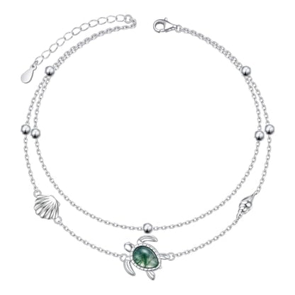 Anklets for Women 925 Sterling Silver Blue Evil Eye Infinity Butterfly Adjustable Multilayer Layered Summer Beach Ankle Bracelet Foot Chain Jewelry for Women - style: Turtle