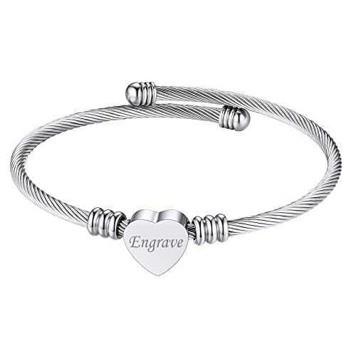 Custom4U Personalized Cuff Bracelets for Women Custom Name Bangle Bracelet | Inspirational Words Text Any Message Engraved Memory Jewelry Customized Gifts for Women BFF (Gift Box) - color: 5.0-Silver Color