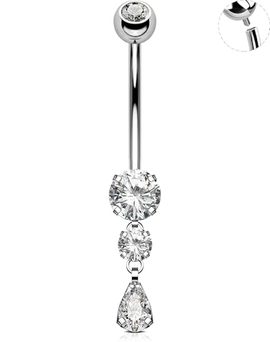OUFER Dangle Belly Button Rings, Titanium Belly Rings, Clear CZ Dangle Belly Piercing Jewelry, Navel Piercing Jewelry, Internally Threaded Belly Rings For Women Men-10MM