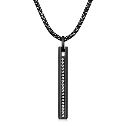 Fiusem Pendant Necklace for Men, Stainless Steel Bar Chain | Silver Tone/14k Gold Plated/Black Mens Pendant Necklaces with 2.5mm Box Chain, Jewelry Gifts 18-28 Inch - color: black, size: 18 Inches, style: Clasp Diamond Rectangle