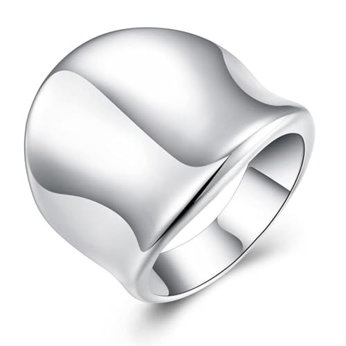 HAIXIAN Inclined Silver Plain Wide Band Ring,S925 Sterling Silver Statement Thumb Index Finger Chunky Band,Cocktail Party Jewelry for Women