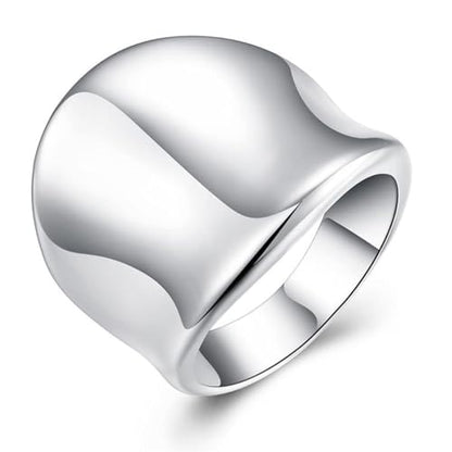 HAIXIAN Inclined Silver Plain Wide Band Ring,S925 Sterling Silver Statement Thumb Index Finger Chunky Band,Cocktail Party Jewelry for Women