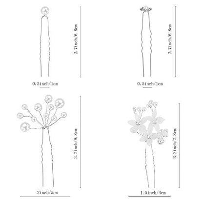 Maitys 44 Pieces Wedding Hair Accessories Faux Pearl Crystal Comb Clips U-shaped Flower Rhinestone Silver Pearl Hair Pieces for Prom Bride Bridesmaid (Classic Style) - style: Classic Style
