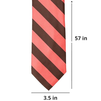 tiemart Men's Striped Tie Standard Length - color: Bright Coral and Brown