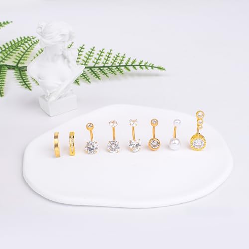 LEE&RO Gold Belly Button Ring for Women - Surgical Steel Navel Piercing Jewelry 14G - color: Gold