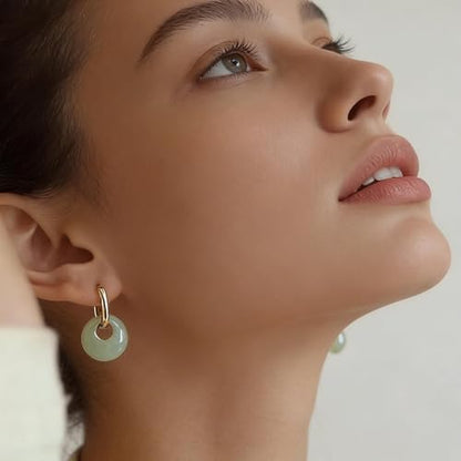 Jade Earrings for Women Chunky Hoop Double Hoop Jade Dangle Earrings Crystal Huggie Jewelry - color: A1:gold white jade earrings