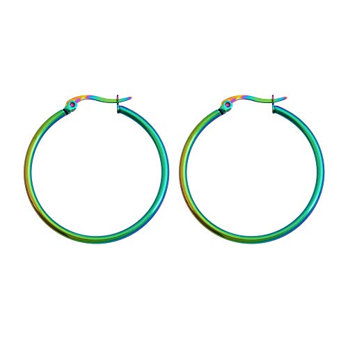 Rounded Hoops Earrings (20mm-60mm Diameter) - color: Rainbow 30mm