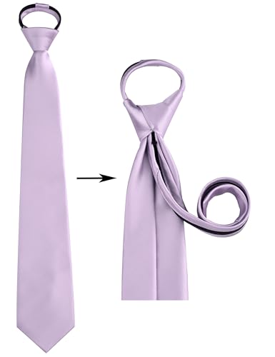 Branduce 3.15"（8cm） Mens Solid Satin Tie Pre-tied Adjustable Zipper Necktie for Business and Wedding - color: Lavender