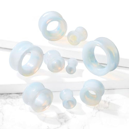 Hollow Tunnels Opalite Organic Stone Ear Plugs Gauges Sold in Pairs - style: 22MM-7/8 INCH