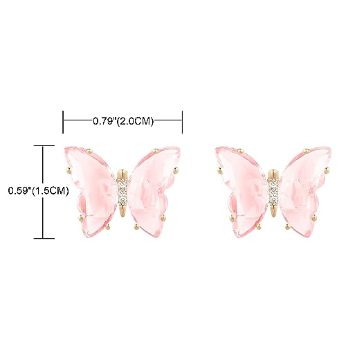 YOQUCOL Butterfly Shape Crystal Clip On Earrings Non Pierced Golden Stud for Women - color: Pink