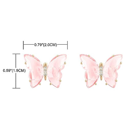YOQUCOL Butterfly Shape Crystal Clip On Earrings Non Pierced Golden Stud for Women - color: Pink