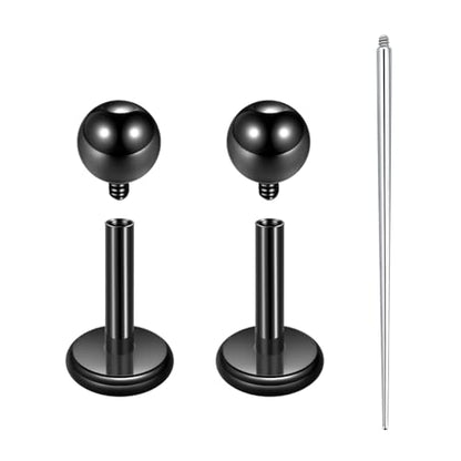 Xpircn ASTM F136 Titanium Flat Back Stud Earrings Internally Threaded Labret Monroe Lip Nose Studs Tragus Helix Conch Cartilage Piercing Jewelry for Women - color: 18G 6MM Bar,3MM Ball,Black