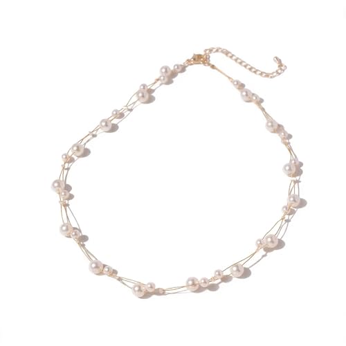 Pearls Necklaces for Women-18K Gold Plated Layered Gold Pearl Necklaces Dainty White Pearls Choker Necklace Chain Pearl Necklace for Women Elegant Valentines Gifts - color: Double Layer-2