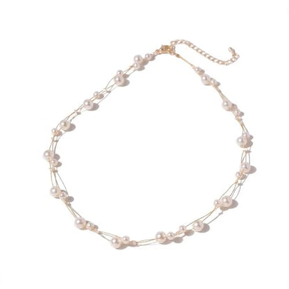 Pearls Necklaces for Women-18K Gold Plated Layered Gold Pearl Necklaces Dainty White Pearls Choker Necklace Chain Pearl Necklace for Women Elegant Valentines Gifts - color: Double Layer-2