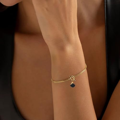 Crystal Bracelet for Women, Dainty 14K Gold Plated Chain Bracelet | Handmade Healing Crystals and Stones Spiritual Jewelry Gifts for Women - style: Garnet Bracelet