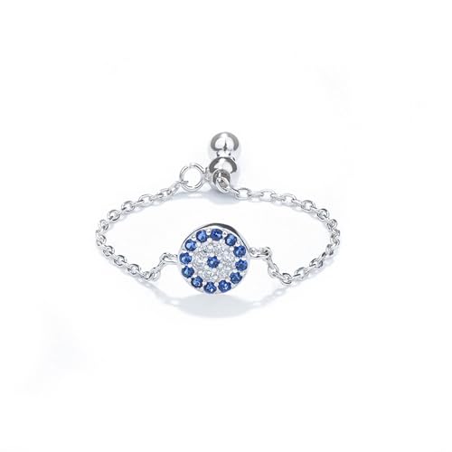 925 Sterling Silver Adjustable Link Chain Rings for Women Daughter | Dainty 14k Gold Plated Evil Eye/Cross/Flower Ring Sparkly Twist Rope with Bead Dangle Stackable Ring Jewelry Birthday Gifts - color: Style 7-Silver