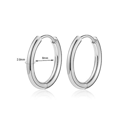 Titanium Huggie Hoop Earrings Hypoallergenic Nickel Free Hinged Sleeper Earrings for Sensitive Skin Cartilage Helix Lobes - style: silver 8mm