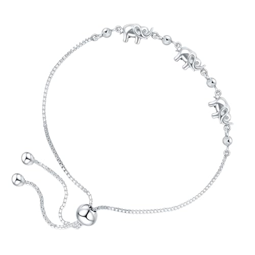 Charmsy 925 Sterling Silver Sliding Bolo Bracelet for Women | Women's Italian Handmade Adjustable Bolo Bead Ball Slider Bracelet - style: Elephant Bolo