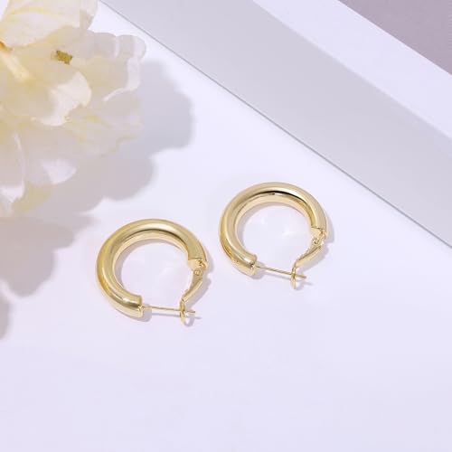 sovesi Chunky Hoop Earrings for Women, 14K Gold Plated Thick Hoops | 5mm Thick Hollow Tube Chunky Lightweight Hypoallergenic Hoop Earrings for Women - style: Gold 25MM